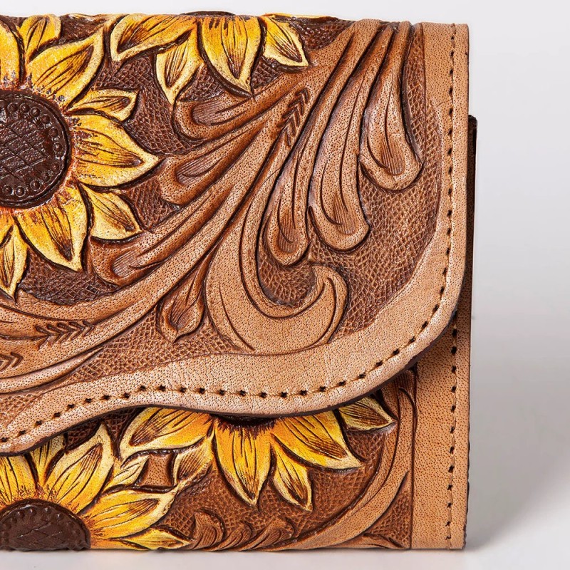 Sunflower - Hand Tooled Small Flap offers Wallet (Cowhide/Pigskin)